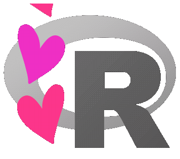 gif of the R logo with hearts pourint out of it